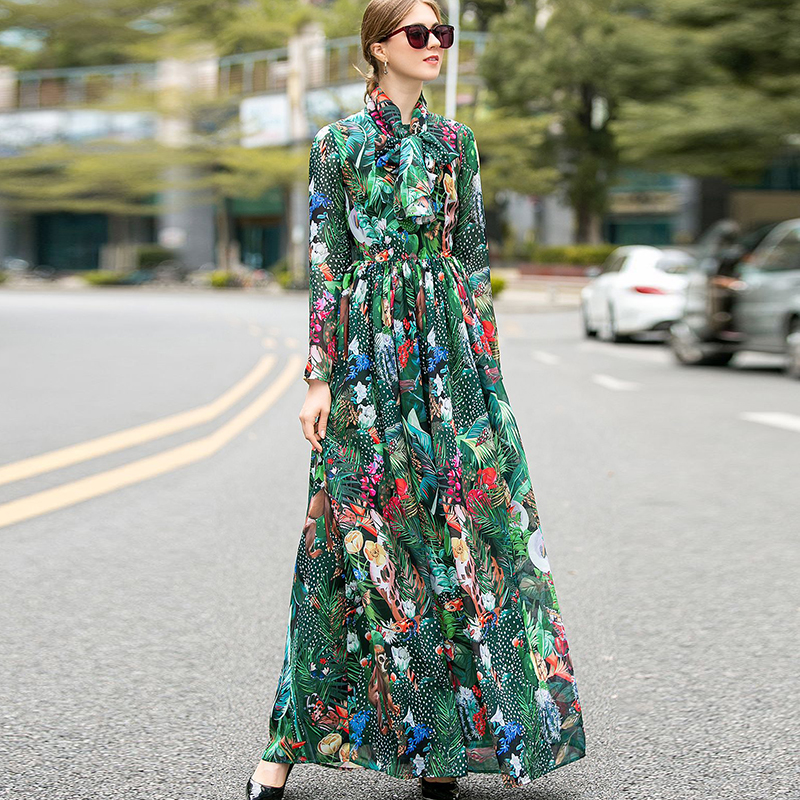 Women's Runway Dress O Neck Long Sleeves Printed High Street Designer Casual Fashion Holiday Dresses Vestidos, Green
Women's Runway Dress O Neck Long Sleeves Printed High Street Designer Casual Fashion Holiday Dresses Vestidos, Green