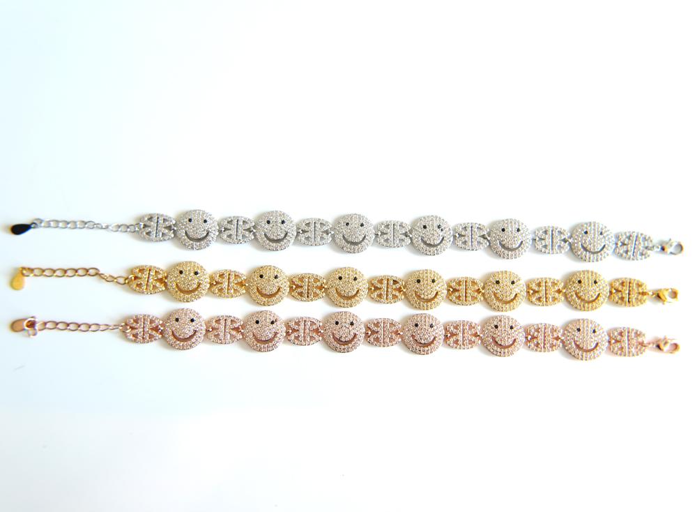 Charm Bracelets Brand Woman 2022 Sparking Micro Pave Clear Zirconia Happy Face Link Chain Unique Stylish BraceletCharm