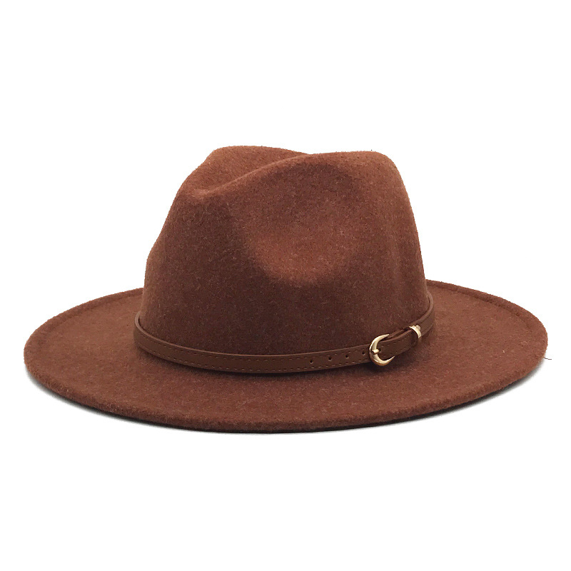 Flower Gray Wool Top Hat Men and Women Fedora Hat Flat Brim BroadBrimmed Hat Su Li Wool Cap