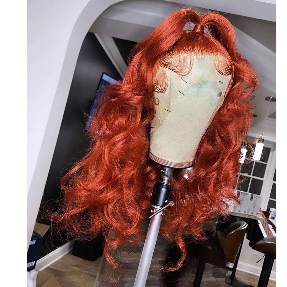 13x4 Ginger Body Wave Wig Brazilian Human Hair Pre Plucked Lace Frontal Wigs Transparent Synthetic Hair
