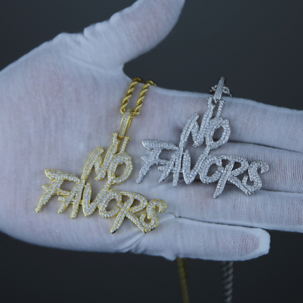 Fashion Name Custom No Favors Initial Letter Pendant Full Iced Out Bling 5A CZ Cubic Zirconia Nameplate Hip Hop Mens Boy Jewelry
