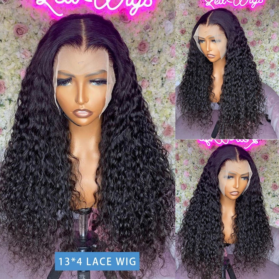 Free shipping 30 inch Long 13x4 Deep Wave Front Wigs Loose Water Curly Synthetic Lace Frontal Closure Hair Wig For Women 250 Density