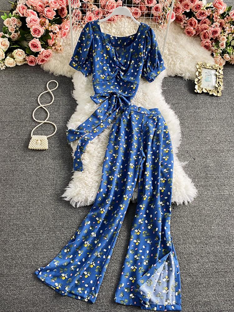 Women's Two Piece Pants Summer Bohemian Women Floral Set Vintage Short Sleeve Bandage Tops & High Waist Wide Leg Pant SuitWomen's, Black
Women's Two Piece Pants Summer Bohemian Women Floral Set Vintage Short Sleeve Bandage Tops & High Waist Wide Leg Pant SuitWomen's, Black