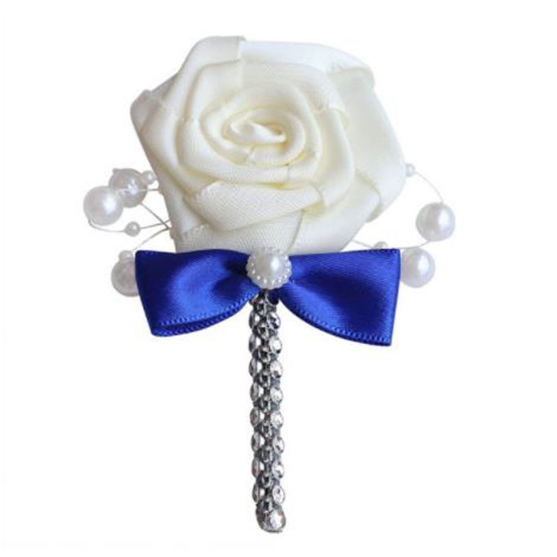 nEuropean Wedding Flowers Groom Groomsmen Boutonniere Wedding Prom Men Suit Lapel Pin Silk Ribbon Ceremony Flower Brooch
