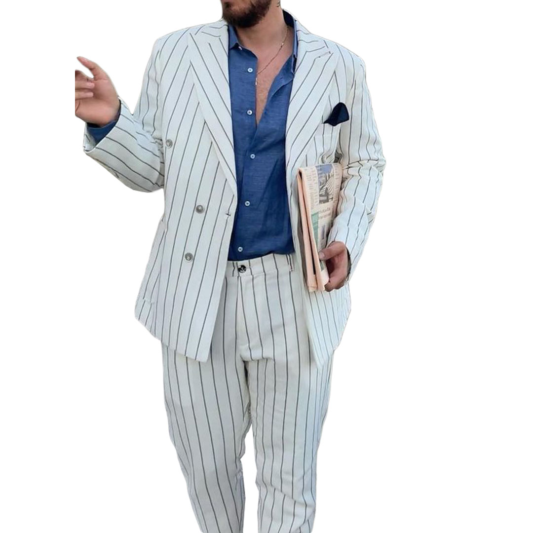 White Stripes Men Wedding Tuxedos Peaked Lapel Outfits Costume Homme Mariage Blazer Wear