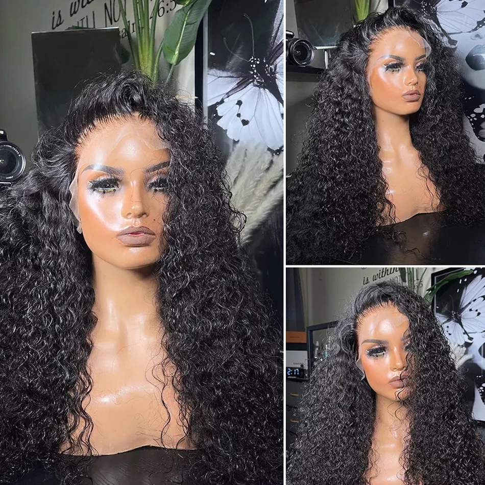 Free shipping 30 inch Long 13x4 Deep Wave Front Wigs Loose Water Curly Synthetic Lace Frontal Closure Hair Wig For Women 250 Density
