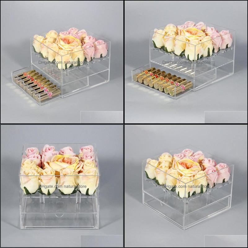 Jewelry Boxes Packaging Display New Clear Acrylic Rose Flower Box With Der Makeup Organizer Valentines Day Wedding Gift Er Wholesale Drop