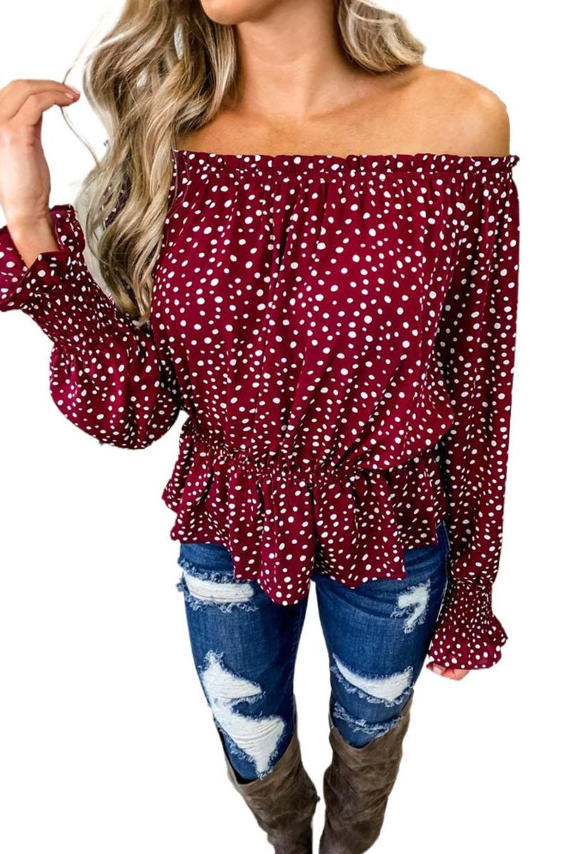 Women' Blouses & Shirts Red Polka Dot Off Shoulder Ruffle Long Sleeve Top Women Autumn Spring Slash Neck Casual Classic French Romantic
Women' Blouses & Shirts Red Polka Dot Off Shoulder Ruffle Long Sleeve Top Women Autumn Spring Slash Neck Casual Classic French Romantic