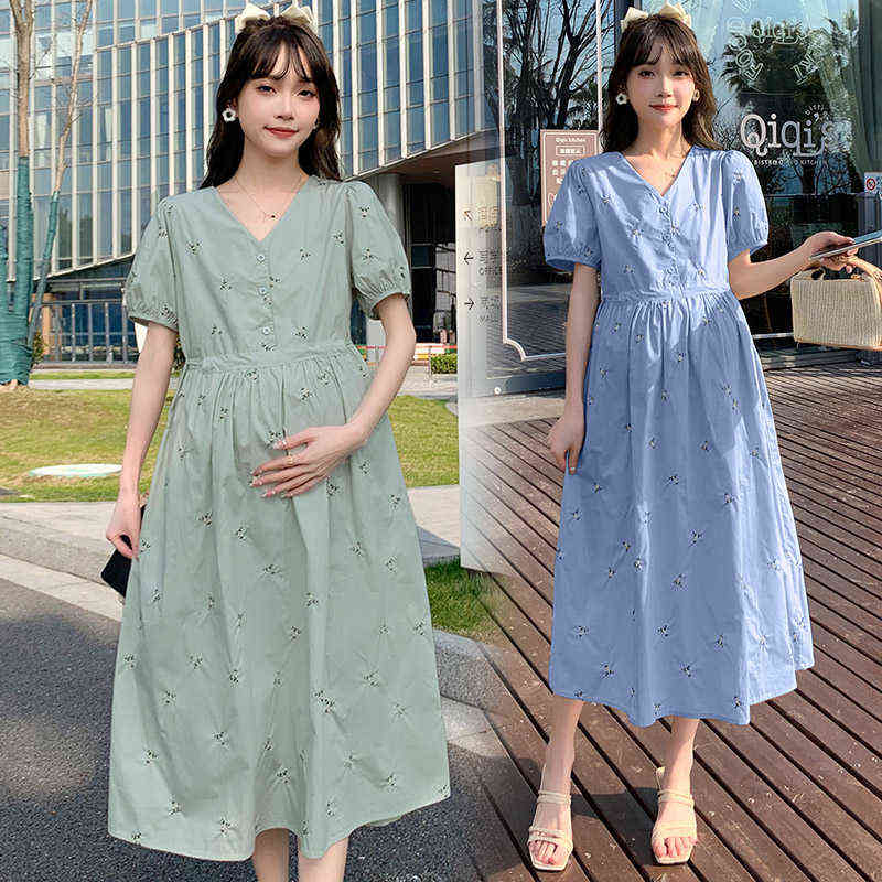773# 2022 Summer Korean Fashion Printed Cotton Maternity Dress A Line Slim Loose Clothes for Pregnant Women Pregnancy Clothing G220418, Green
773# 2022 Summer Korean Fashion Printed Cotton Maternity Dress A Line Slim Loose Clothes for Pregnant Women Pregnancy Clothing G220418, Green