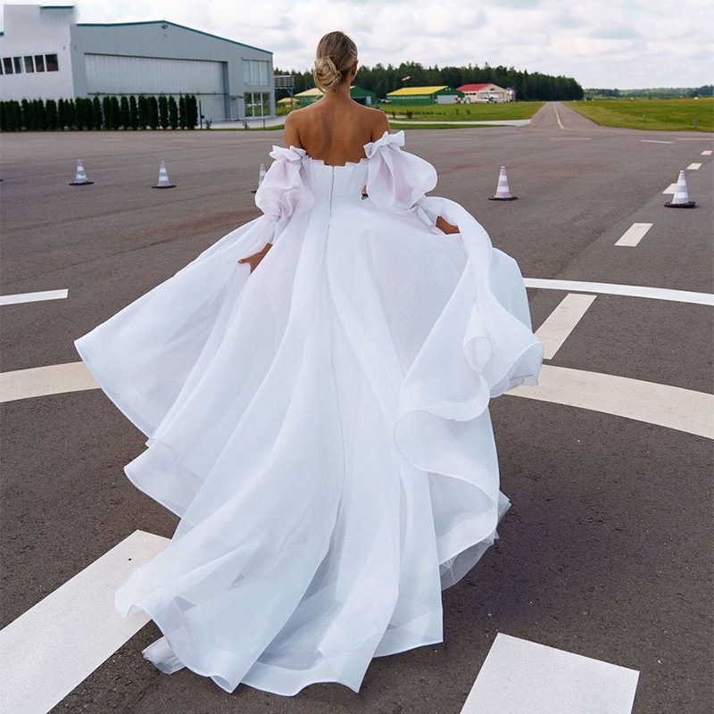 Design Boho Wedding Dresses Backless Puff Sleeves Beach Floor Length Princess Bridal Gowns Custom Made For Woman Robe De Mariée