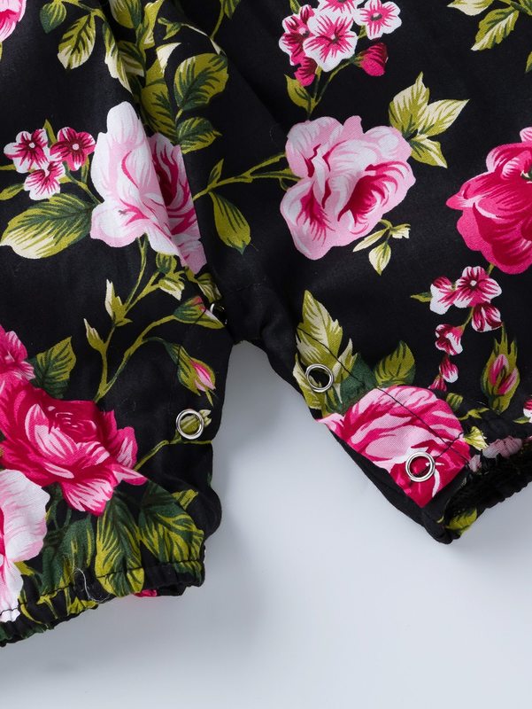 Baby girl flower pleated upper body suspender, Jumpsuit shorts and hair belt SHE