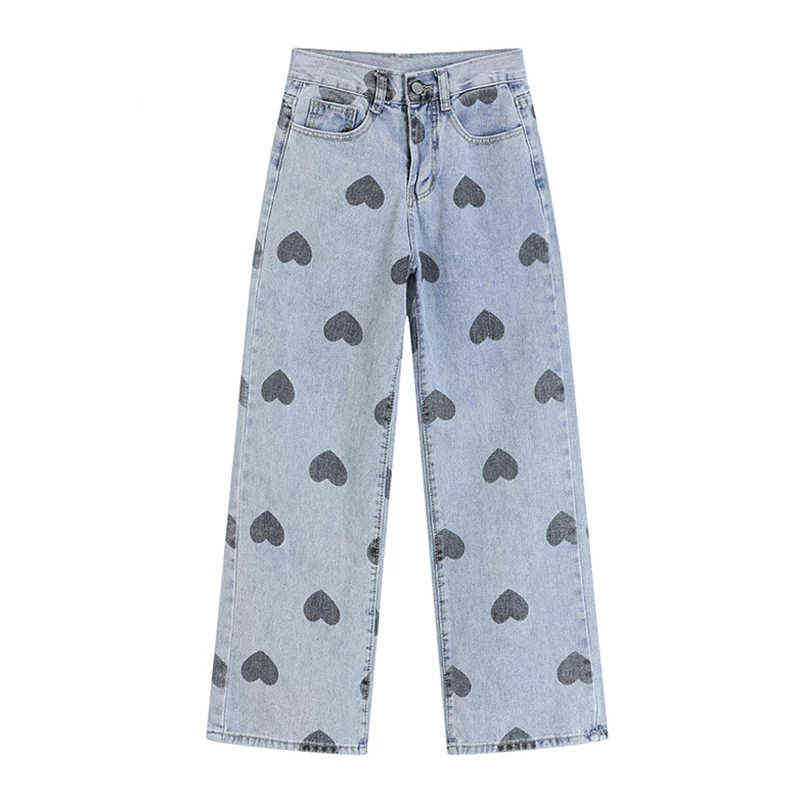 High Waist Jeans Women Baggy Spring Autumn Streetwear Wide Leg Pants Heart Printed Denim Long Trouser Fashion Cute Girlish Style T220728, Blue
High Waist Jeans Women Baggy Spring Autumn Streetwear Wide Leg Pants Heart Printed Denim Long Trouser Fashion Cute Girlish Style T220728, Blue
