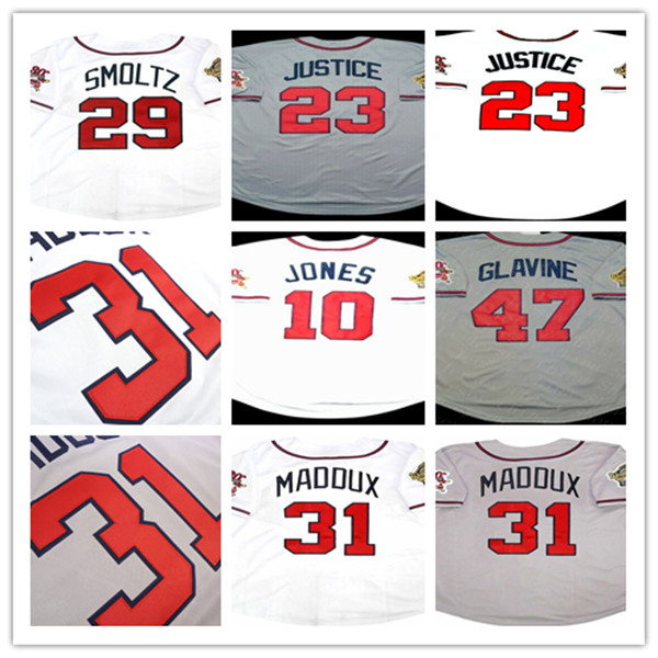 1995 Atlanta WS Retro Baseball Jerseys Chipper Jones John Smoltz Bobby Cox Javy Lopez David Justice Tom Glavine John Rocker Maddux STEVE AVERY Ronald Acuna Jr.