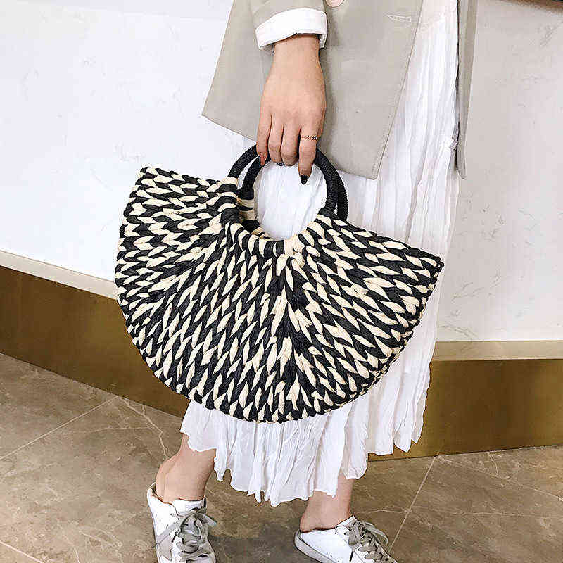 Evening Bags Zomer Halve Cirkel Stro Handtassen Voor Vrouwen Bohemen Strand Tassen Mode Schoudertas Dames Shopper Top Handvat Tas Portemonnees 2022 In