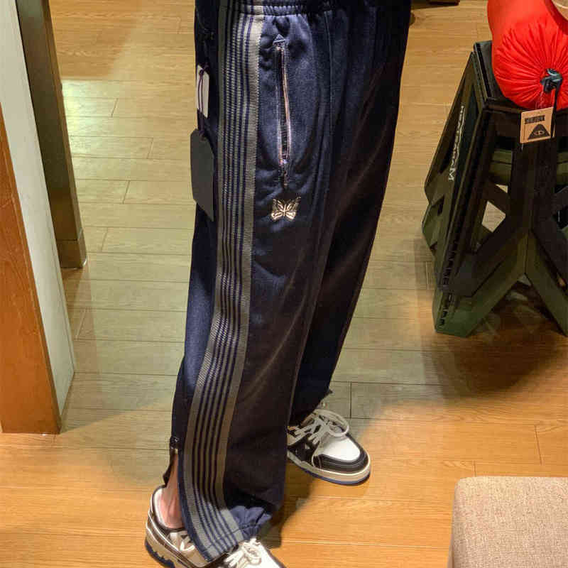 2022 Needles Pencil Pants Men Women High Quality Leg Zipper Needles Pants Butterfly Embroidered Double Stripe Trousers T220803 - view 5