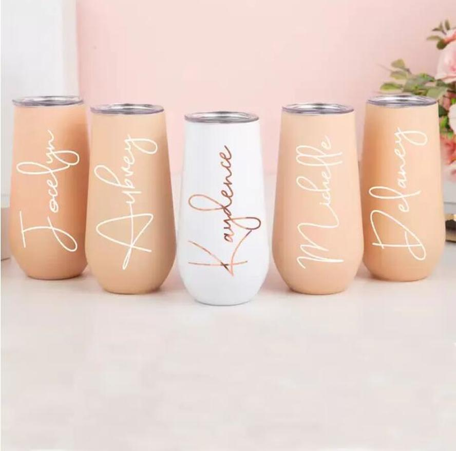 6oz Champagne Tumbler Mugs Insulated Stemless Flutes Bridesmaid Tumblers with Lid Stainless Steel Wine Tumbler Gift GG0323, Customize
6oz Champagne Tumbler Mugs Insulated Stemless Flutes Bridesmaid Tumblers with Lid Stainless Steel Wine Tumbler Gift GG0323, Customize