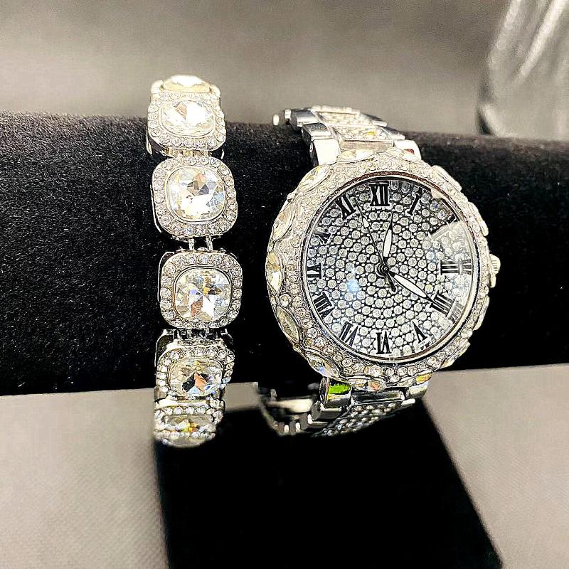 Wristwatches Diamound Watch Iced Out For Women Bling Tennis Chain Bracelet HipHop Jewelry Set Luxury Couple Watches Men Reloj, Gold bianzu 2pcs
Wristwatches Diamound Watch Iced Out For Women Bling Tennis Chain Bracelet HipHop Jewelry Set Luxury Couple Watches Men Reloj, Gold bianzu 2pcs
