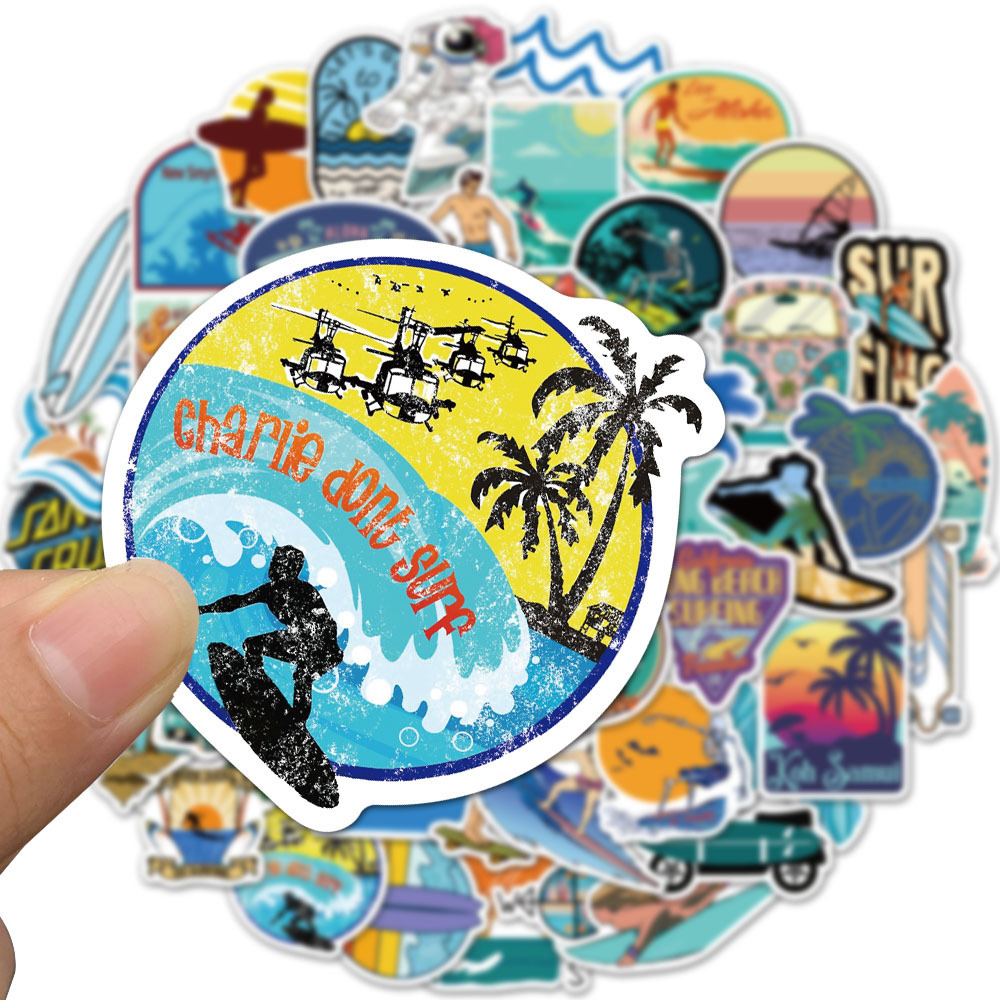 Waterproof sticker 50 PCS Cool Outdoor Surfing Stickers for Surfboard Laptop Lage Skateboard Tropical Beach Summer Sport Sticker Bomb Decals Car stick