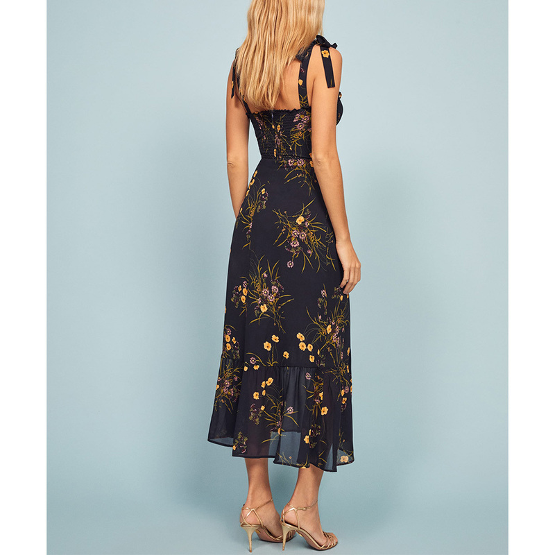 Dresses For Women Elegant Vintage Floral Frill Sweetheart Neck Sleeveless Strap Tie Ruffle Hem Summer Beach 220514