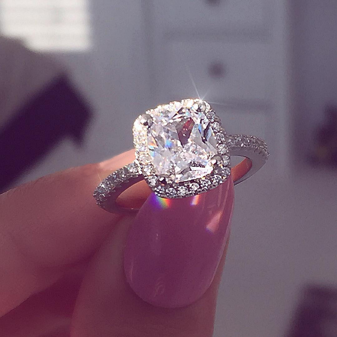 Sterg Sier Pink Cubic Zirconia Cushion Engagement Ring for Women Wedding Band