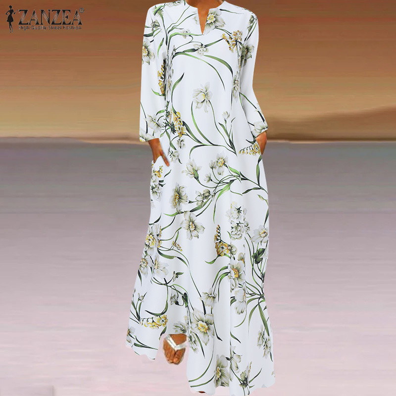 Spring Women s Sundress Bohemian Floral Long Dress ZANZEA Casual Sleeve Party Holiday Vestidos Kaftan Robe Dresses 220521