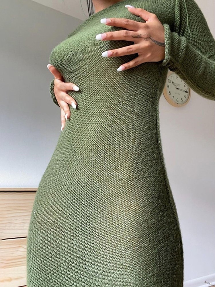 WJFZQM Knitted Bodycon Dress Fairy Grunge Casual Fashion Streetwear Women Autumn Y2K Solid O neck Long Sleeve Maxi Dresses 220521