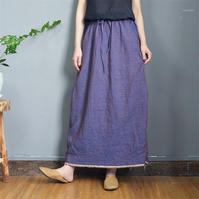 Spring Summer Women Skirt Vintage Elastic Waist Drawstring Loose All-match Long Linen Skirts Zen Saias S875, Purple blue
Spring Summer Women Skirt Vintage Elastic Waist Drawstring Loose All-match Long Linen Skirts Zen Saias S875, Purple blue