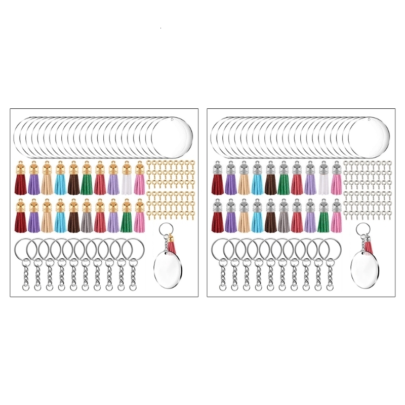 Keychains Lanyards 200 Pcs Acrylic Keychain Blanks Kit with Key Rings Jump Rings Round Clear Discs Circles Colorful Tassel Pendants for DIY 230206