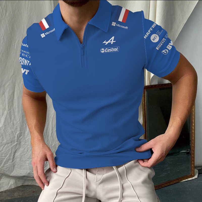 Zipper Polo Shirt Formula One Alpine Team Alonso Blue Black POLO Casual Short Sleeve Racing Fans Summer Tops 220606