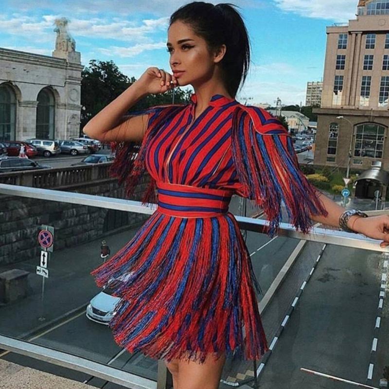 Party Dresses Summer Fashion Short Sleeve Tassel Stripe Mini Dress Sexy Red Blue Celebrity Evening Vestidos, Photo color
Party Dresses Summer Fashion Short Sleeve Tassel Stripe Mini Dress Sexy Red Blue Celebrity Evening Vestidos, Photo color