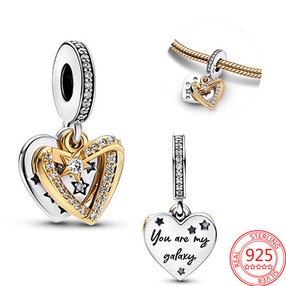 The New Popular 100%925 Sterling Silver Charm Series Bead Flash Stars and Moon Pendant Glass Security Chain Fit Bracelets DIY Jewelry Gift