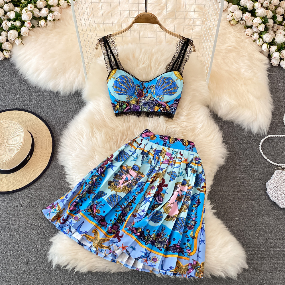 2022 Summer Women Print Two Piece Dress Sexy Suspender Strap Top And Mini Pleated Skirt Beach Suit Retro Floral Designer Sets Sweet Cute Casual Vacation Chic Woman Set, White
2022 Summer Women Print Two Piece Dress Sexy Suspender Strap Top And Mini Pleated Skirt Beach Suit Retro Floral Designer Sets Sweet Cute Casual Vacation Chic Woman Set, White