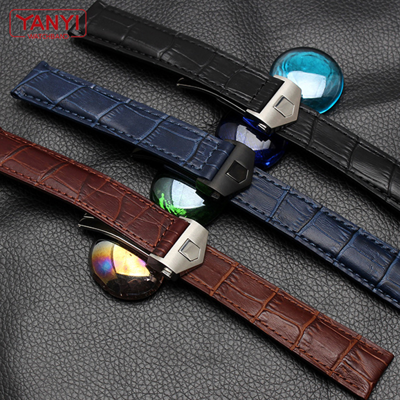 Genuine leather bracelet 19mm 20mm 22m for tag heuer watchband men wristwatches band accessories fold buckle leather watch strap 220620