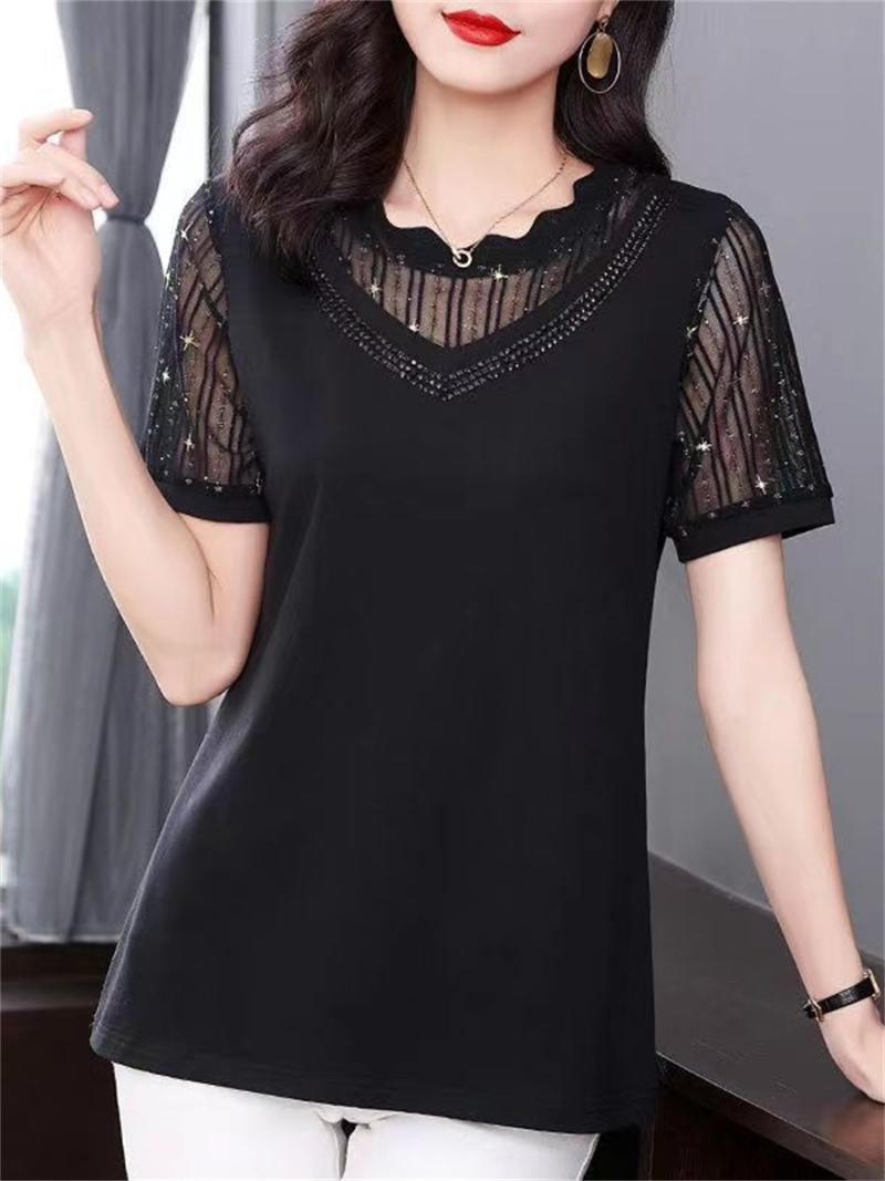 Women's Blouses & Shirts Women Spring Summer Lady Fashion Casual Short Sleeve O-Neck Collar Sexy Lace Embroidery Blusas Tops2414Women's, Black
Women's Blouses & Shirts Women Spring Summer Lady Fashion Casual Short Sleeve O-Neck Collar Sexy Lace Embroidery Blusas Tops2414Women's, Black