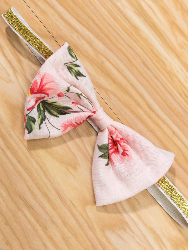 Baby girl printed bowknot jumpsuit and headband SHE