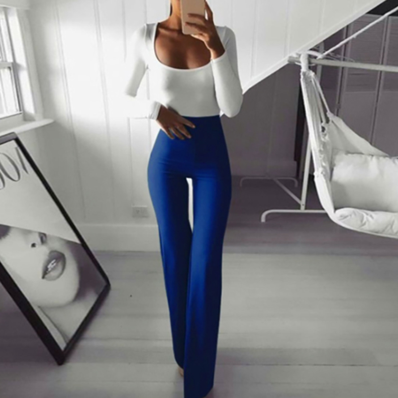 Casual High Waist Long Pant Autumn Elegant Office Lady Solid Flare Pants Fashion Stretch Thin Slim Wide Leg Trousers Streetwear 220325