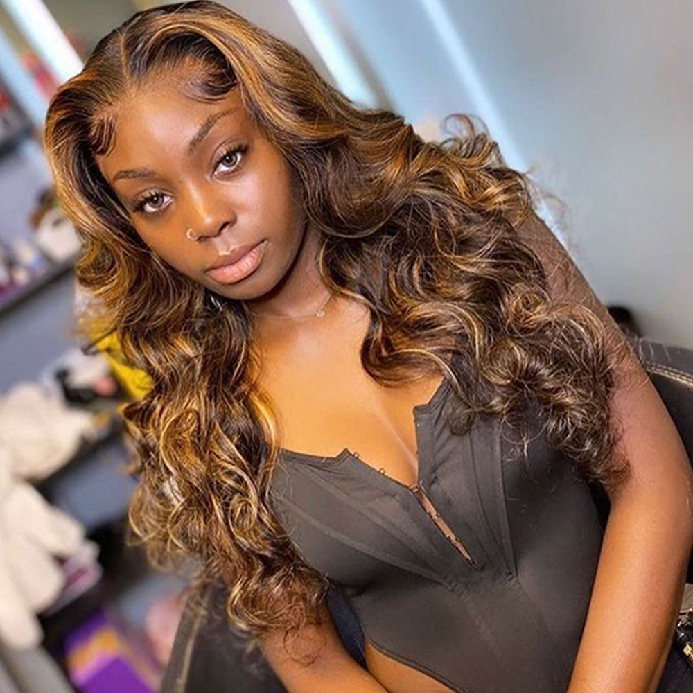 Highlight Human Hair Body Wave Lace Front Wigs For Woman brazilian 13x4 HD invisible Frontal Wig 8"-32" Colored