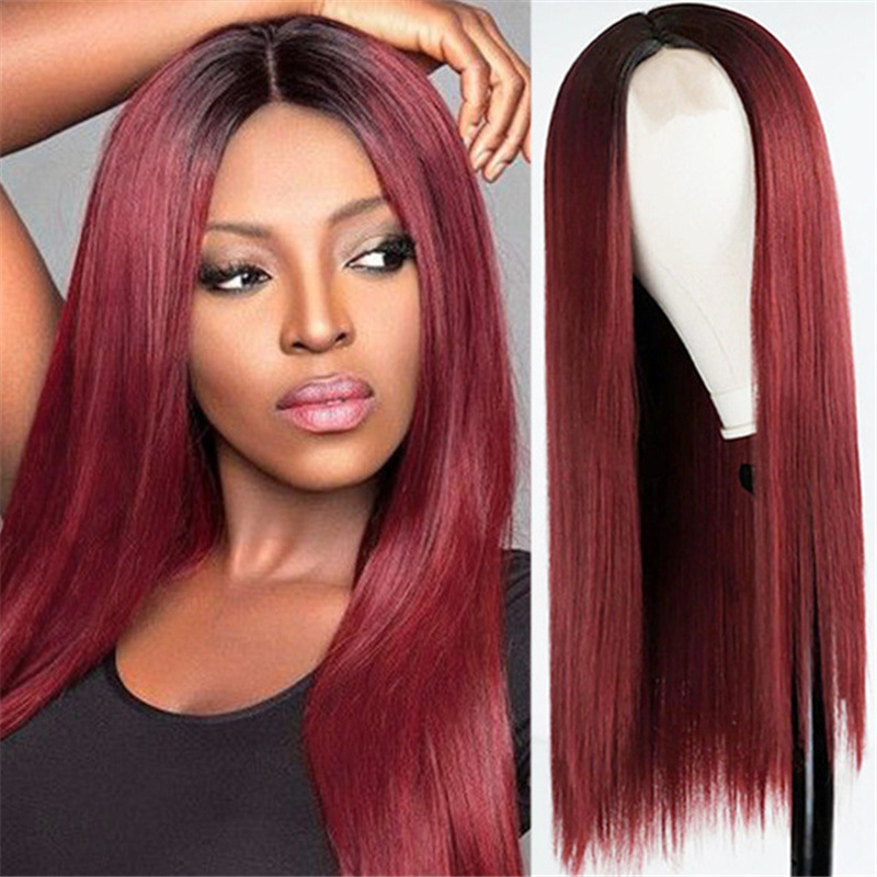 European and American wig women black gradient wine red cent long straight hair chemical fiber head cover, Black+burgundy
European and American wig women black gradient wine red cent long straight hair chemical fiber head cover, Black+burgundy