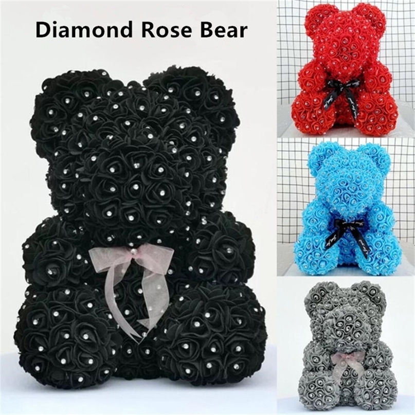 Diamond Rose Bear Eternal Artificial Roses Foam Roses Flower Diamonds bear rose Valentine's Day Romantic gifts Drop 220406