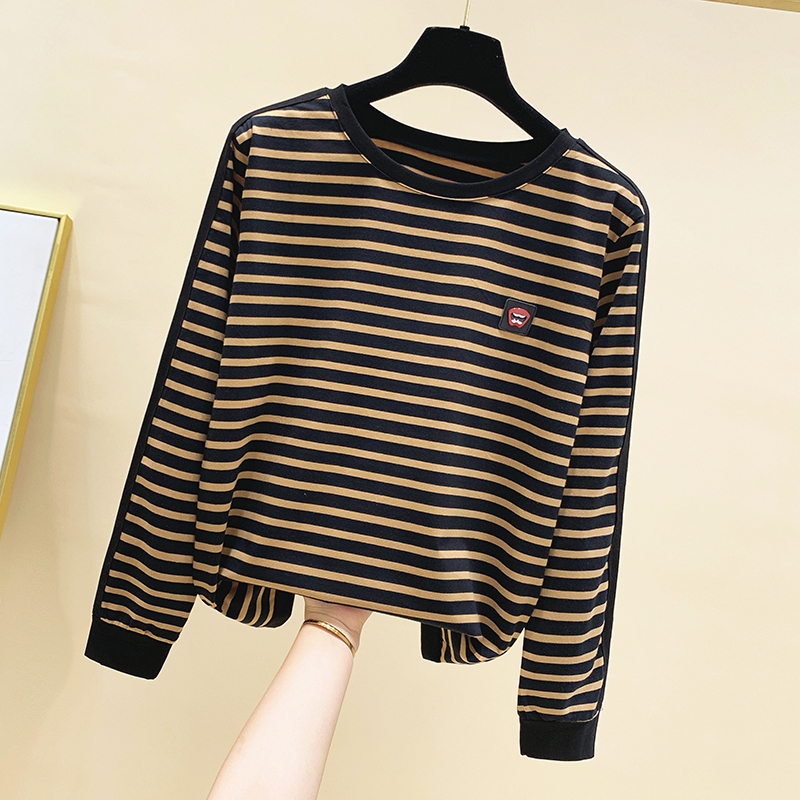 gkfnmt Korean Style Women T-Shirt Plus Size 4XL Long Sleeve Striped Cotton Tshirt Tops Autumn Winter T Shirt Femme Clothing 220328