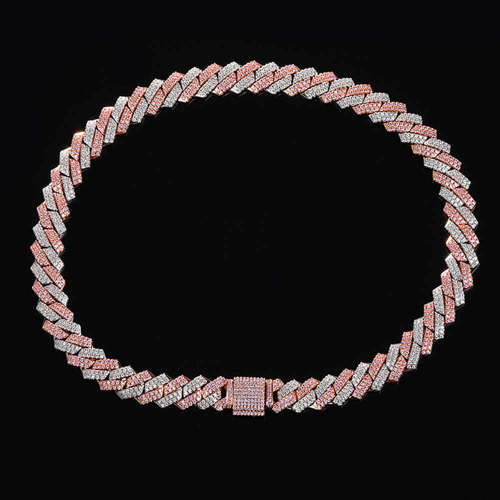 hiphop14mm diamond Cuban chain copper inlaid double row zircon hip hop bar men's necklace jewelry