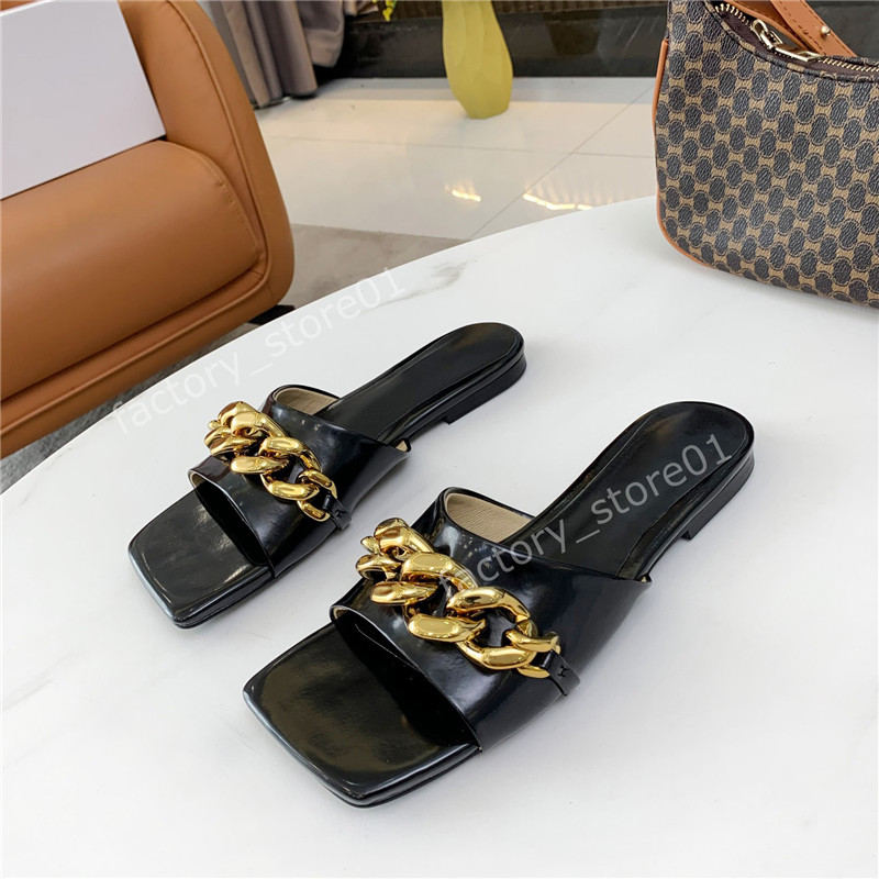 Platform Women Slippers Leather Gold Chain Sandals Fashion Luxury Designer Women Slipper Sneakers Loafer Sandles Back Trainer Shoes Espadrilles White