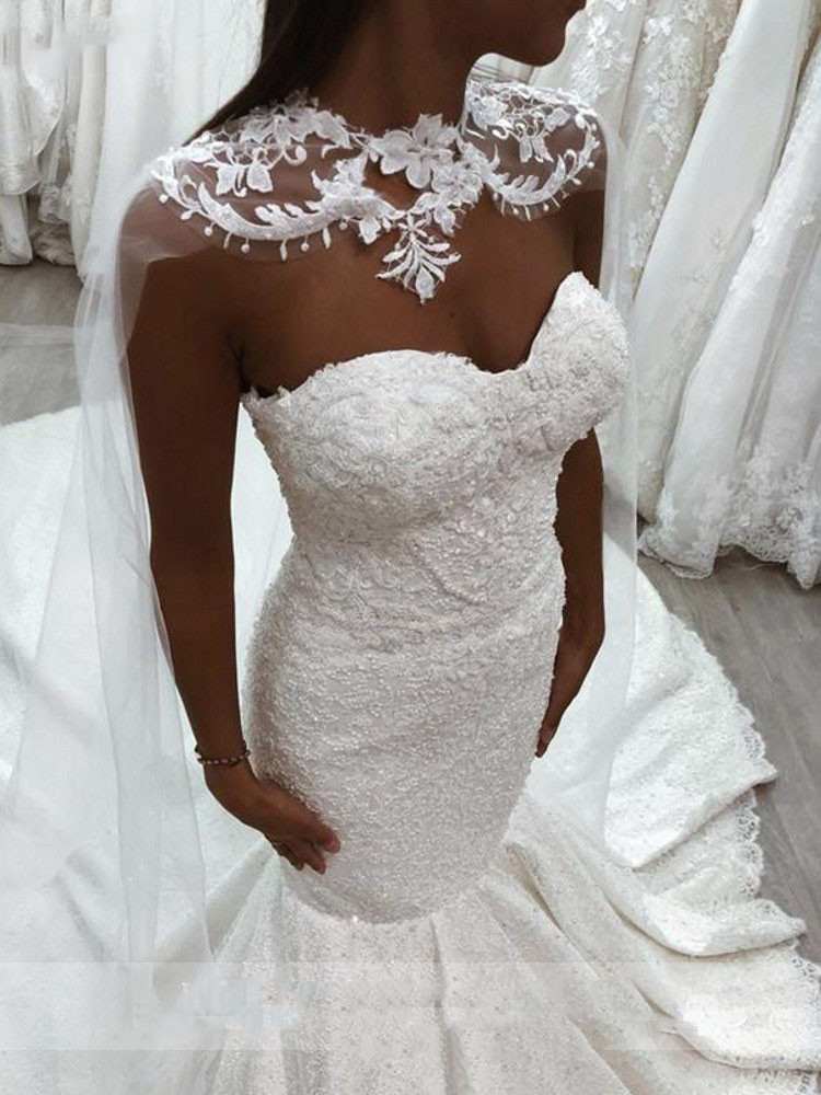 Charming Sleeveless Wedding Dress with cape wrap 2022 Delicate Sweetheart Mermaid lace Satin beach Bridal Gown Vestidos De Novia