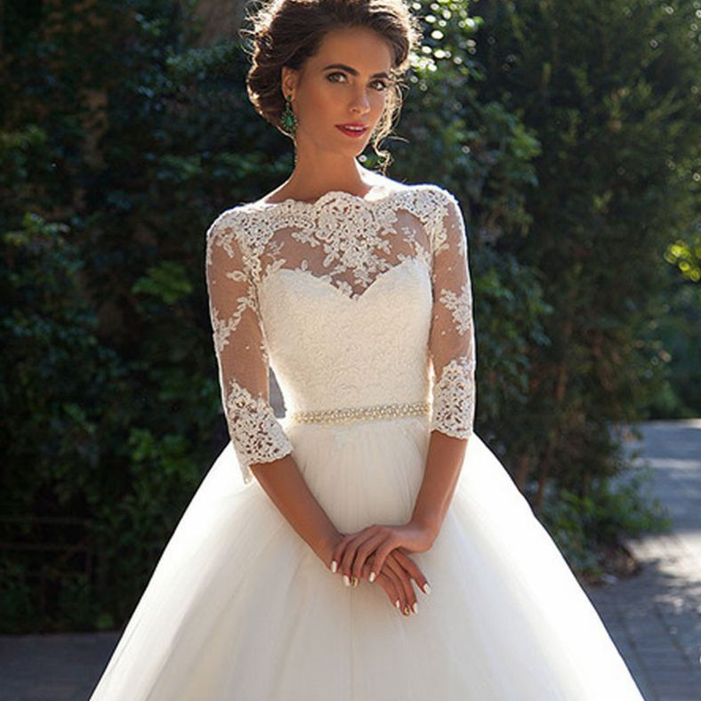 Ball Gown Wedding Dresses Off The Shoulder Lace 3D Floral Appliques Arabic Bridal Gowns Long Vintage Robes De Soiree Pearls 403