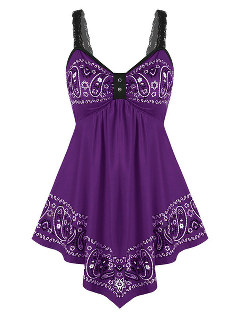 Tank Tops Women Summer Fashion Sleeveless V-neck Print Lace Top Casual Multi-colored Streetwear Elegant Ladies Tanks fashion 220325