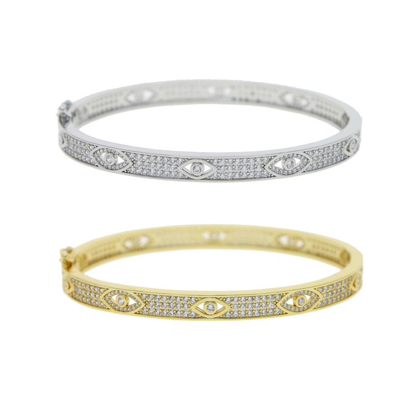 High Quality Fashion Women Hand Bracelet Jewelry Gold Plated Micro Pave Clear Cz Turkish Lucky Evil Eye Bangle Bracelets for Women
