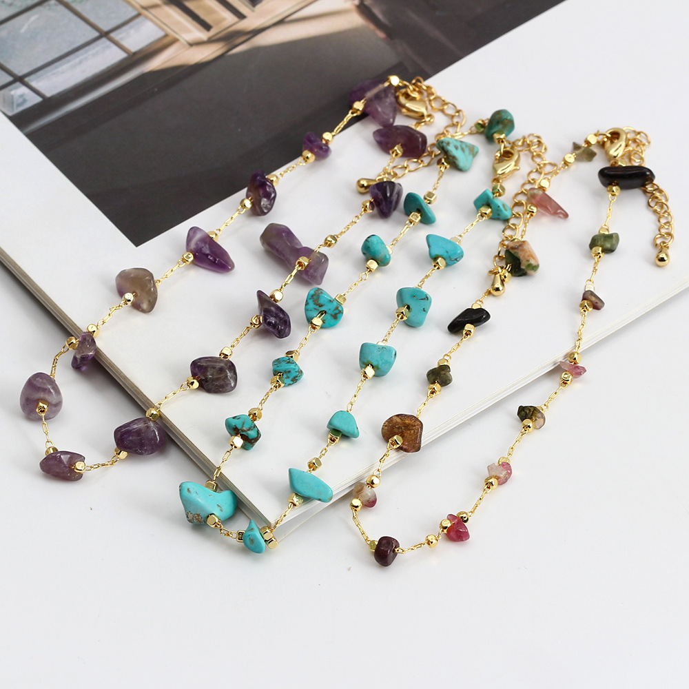 Colorful Natural Stone Strands Gold Chain Bracelet Gravel Stone Bracelets Jewelry for Women