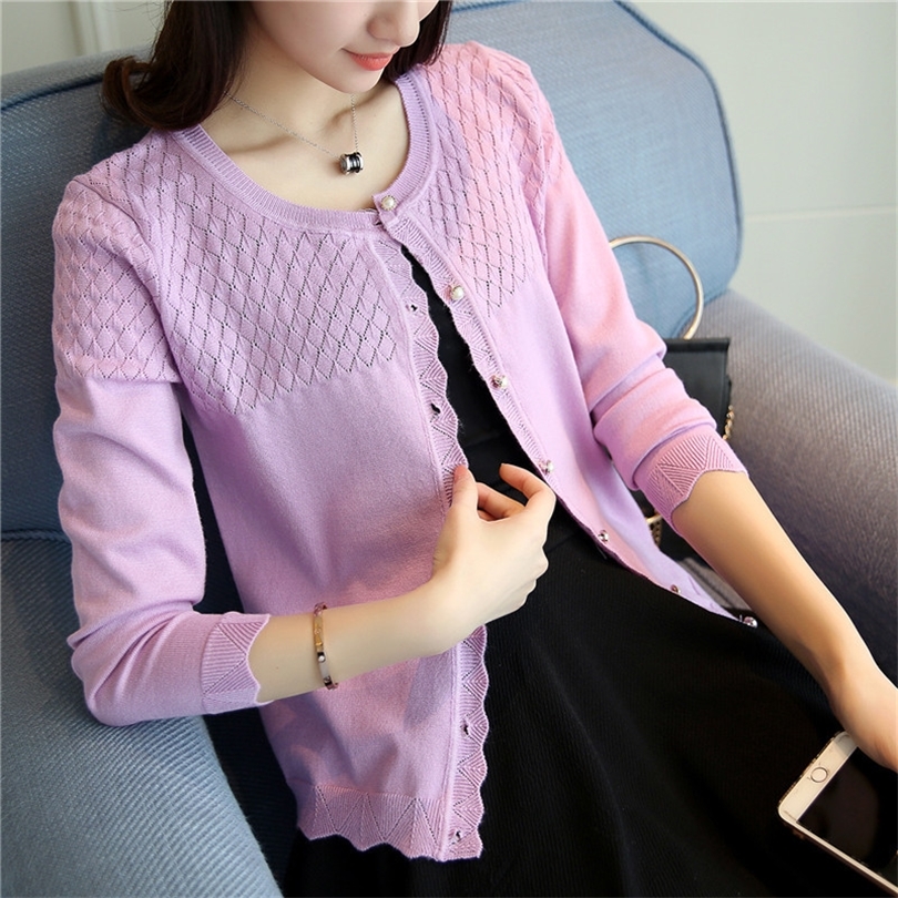 2019 New Longsleeved knitted cardigan short shawl jacket summer airconditioned sweater spring and autumn with thin sweater T200815