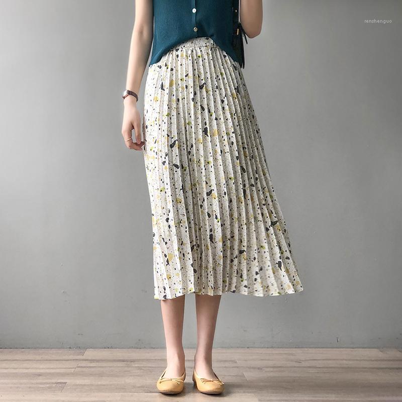Summer Skirts Womens Midi Vintage Floral Print Pleated Elastic High Waist Casual Clothes Chic Korean Fashion Vetement Femme 2022, Beige 
Summer Skirts Womens Midi Vintage Floral Print Pleated Elastic High Waist Casual Clothes Chic Korean Fashion Vetement Femme 2022, Beige