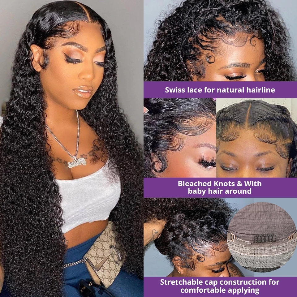 36 Inch Long Loose Deep Wave Brazilian Human Hair Wigs Transparent Synthetic Curly Lace Front Wig For Women